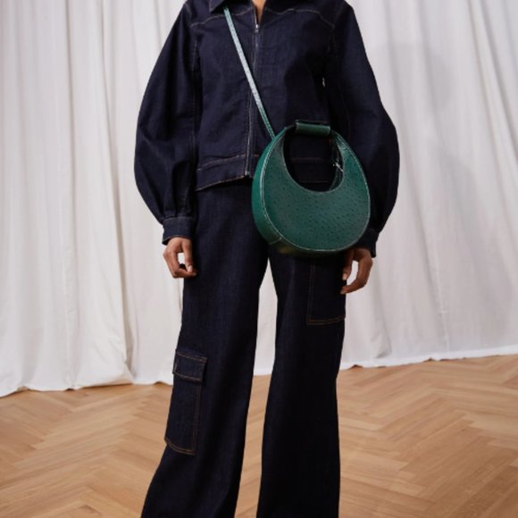 STAUD Mini Moon Leather Hobo Bag - Coastal Blue MSRP $280 - Picture 4 of 9